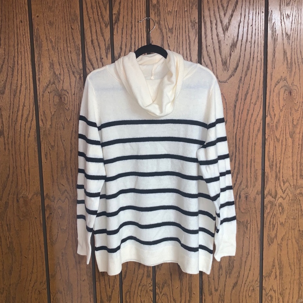 Old Navy Cream and Black Striped Cowl Neck Sweater